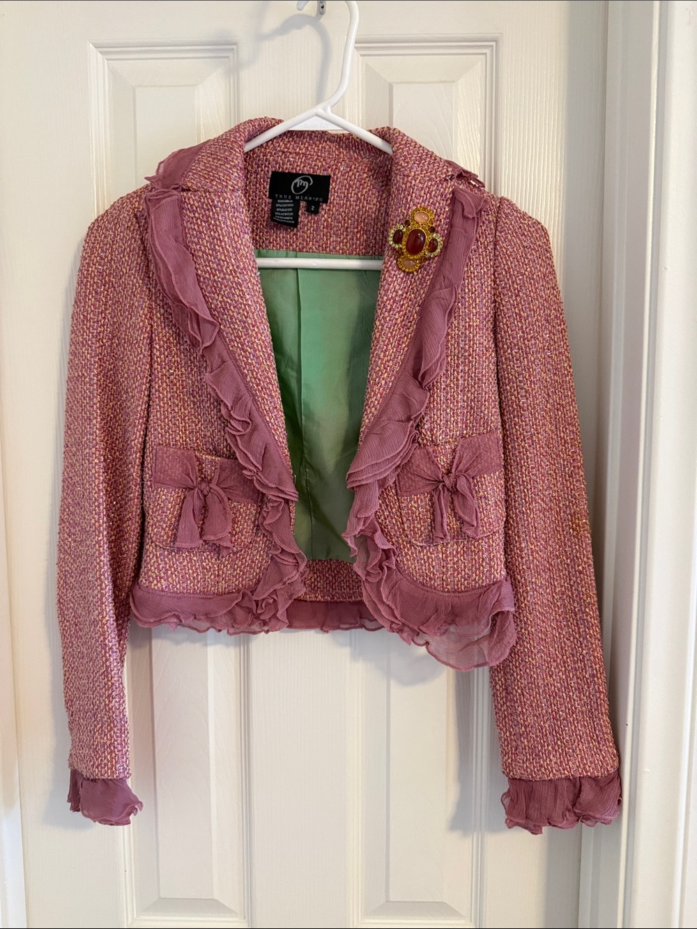 True Meaning Pink Tweed Ruffle Cropped Jacket